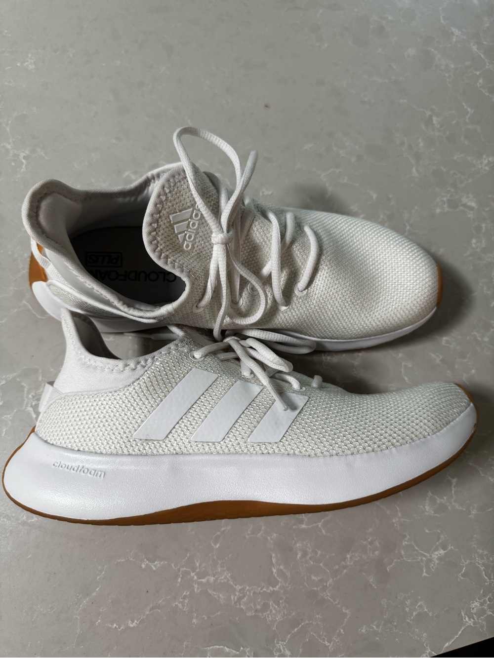 adidas White Knit Sneakers with Gum Outsole